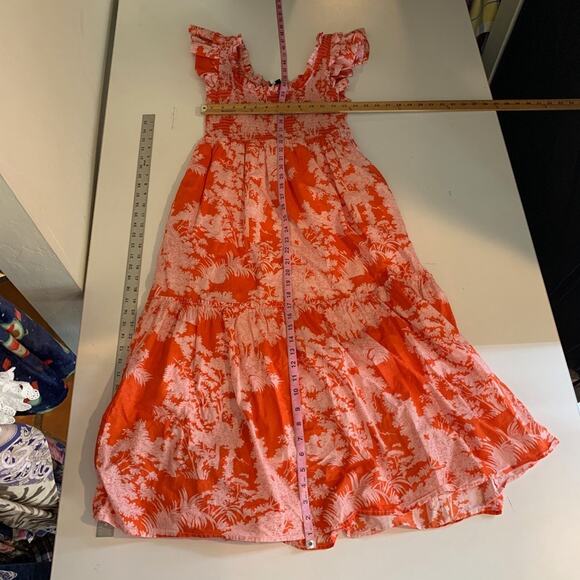 Tuckernuck Dress Womens M Medium Scarlet Toile Mallie Ruffle Sleeve Smocked Midi - Picture 7 of 13